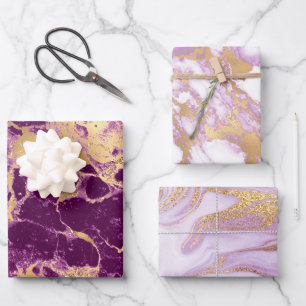 Modern paars, wit en gouden marmeren patroon inpakpapier vel