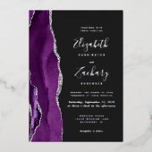 Modern Paars zilver Agate Dark Wedding Folie Uitnodiging (Voorkant)
