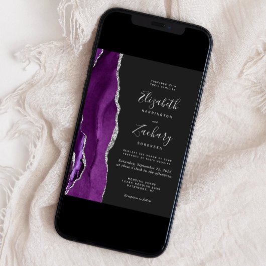 Modern Paars zilver Agate Dark Wedding Kaart