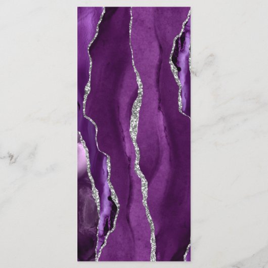 Modern Paars zilver Agate Dark Wedding Menu (Achterkant)