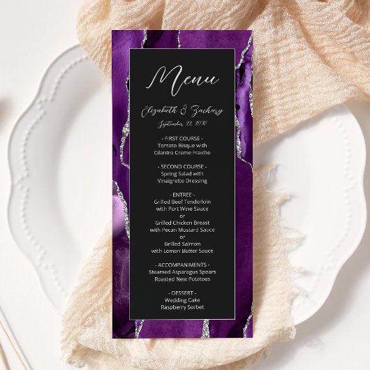 Modern Paars zilver Agate Dark Wedding Menu