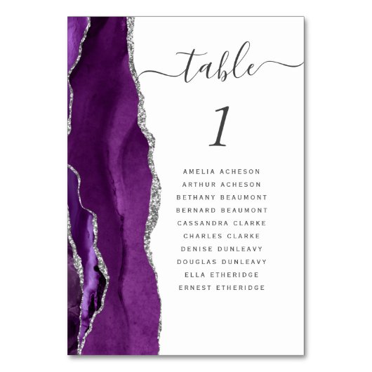 Modern Paars zilver Agate Wedding Kaart (Achterkant)