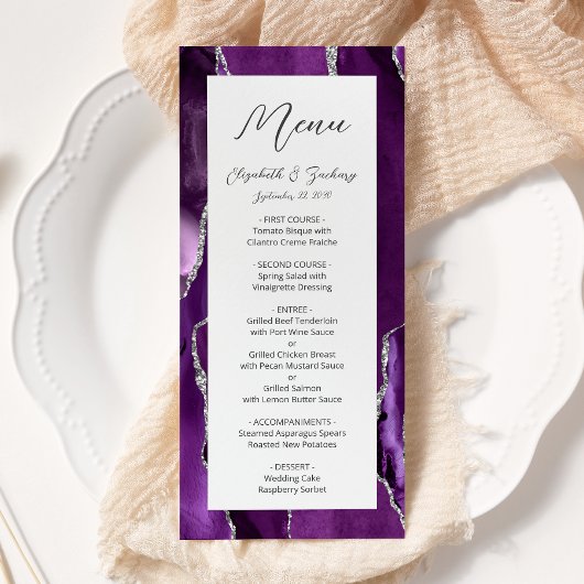 Modern Paars zilver Agate Wedding Menu