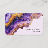 Modern paarse agaat gouden marmer & QR Code Logo Visitekaartje (Voorkant)