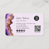Modern paarse agaat gouden marmer & QR Code Logo Visitekaartje (Achterkant)