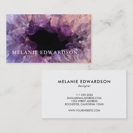 Modern paarse amethist edelsteen geode mineraal visitekaartje (Voorkant / Achterkant)
