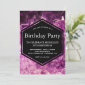 Modern Paarse Amethyst Gemstone Birthday Party Kaart (Staand voorkant)