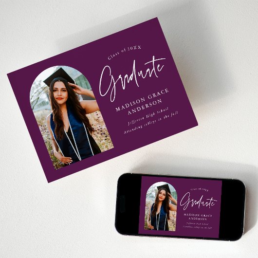 Modern Paarse Arch Photo Afstuderen Aankondiging