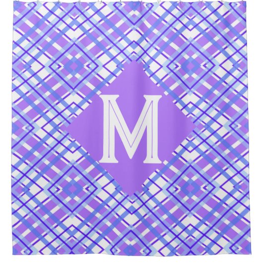 Modern Paarse blauw geruite gepersonaliseerde mono Douchegordijn (Voorkant)