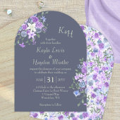 Modern Paarse, blauw, grijs Roos tuin bruiloft Kaart