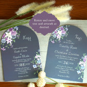 Modern Paarse, blauw, grijs Roos tuin bruiloft Kaart