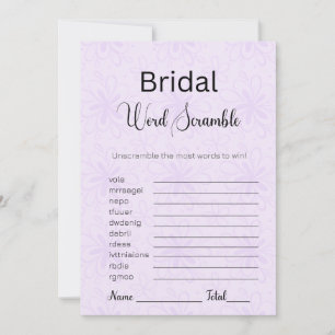 Modern Paarse Bloemen Bruids Woord Scramble Game Kaart
