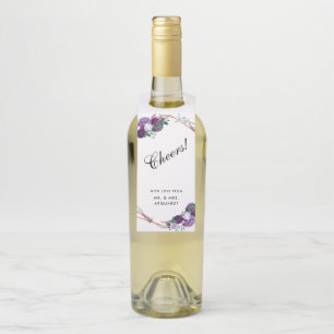 Modern Paarse Bloemen Geometrisch Proost Bruiloft Flessenhanger