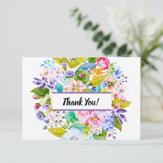 Modern Paarse Bloemen Romantisch Dank u Bedankkaart (Staand voorkant)