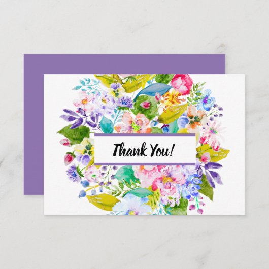 Modern Paarse Bloemen Romantisch Dank u Bedankkaart (Voorkant / Achterkant)