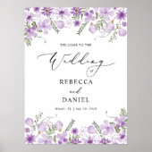 Modern Paarse Bloemen Welkom op ons bruiloft Poste Poster (Voorkant)