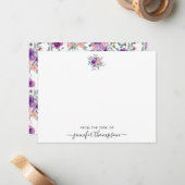 Modern Paarse Blush Bloemen Waterverf Script Swash Notitiekaartje (Voorkant / Achterkant in situ)