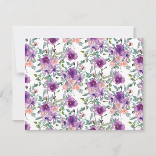 Modern Paarse Blush Bloemen Waterverf Script Swash Notitiekaartje (Achterkant)