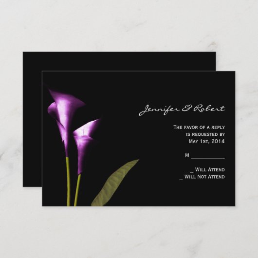 Modern Paarse Calla Lily-reactiekaart RSVP Kaartje (Voorkant / Achterkant)