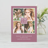 Modern Paarse Cassis Fotocollage Afstuderen Aankondiging (Staand voorkant)