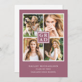 Modern Paarse Cassis Fotocollage Afstuderen Aankondiging (Voorkant / Achterkant)