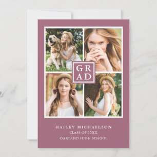 Modern Paarse Cassis Fotocollage Afstuderen Aankondiging