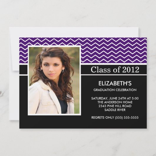 Modern Paarse Chevron Foto Graduation Party Kaart (Voorkant)