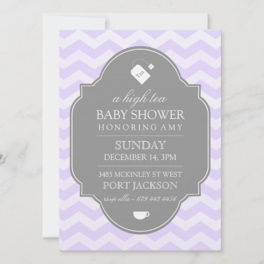 Modern Paarse Chevron High Tea Baby shower Uitnodi Kaart (Voorkant)