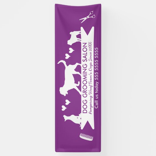 Modern Paarse Dog Silhouette Dog Grooming Salon Spandoek (Verticaal)