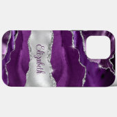 Modern Paarse en Silver Agaat Monogram Case-Mate iPhone Case (Achterkant (horizontaal))