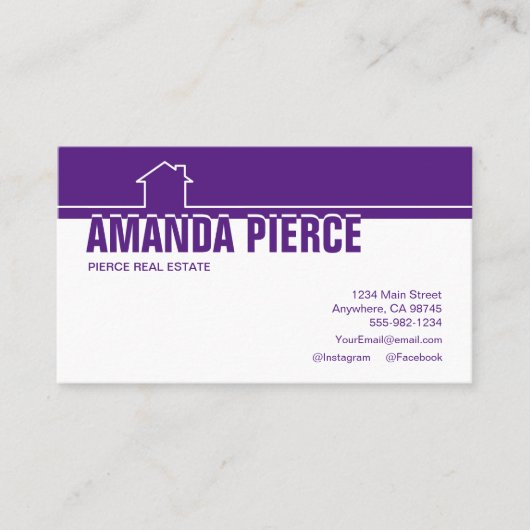 Modern Paarse en witte onroerend goed Visitekaartje (Voorkant)