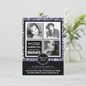 Modern Paarse Faux Glitter 3 Foto Afstuderen Kaart (Staand voorkant)