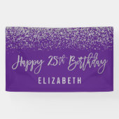 Modern Paarse Faux Silver Glitter 25th Birthday Spandoek (Horizontaal)