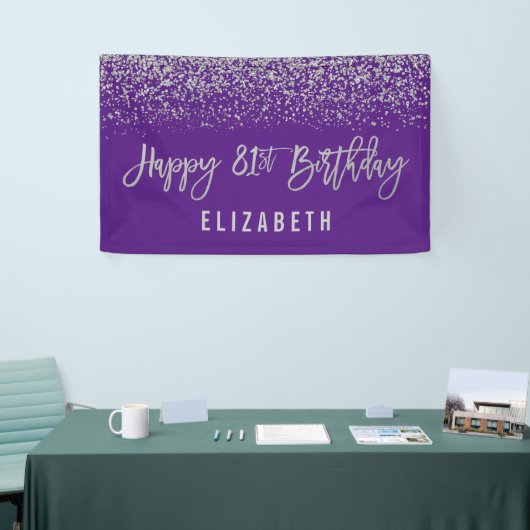 Modern Paarse Faux Silver Glitter 81st Birthday Spandoek (Beurs)