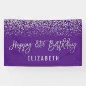 Modern Paarse Faux Silver Glitter 81st Birthday Spandoek (Horizontaal)