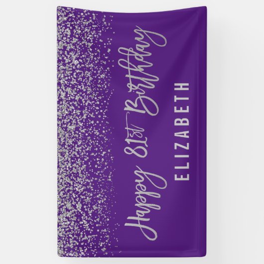 Modern Paarse Faux Silver Glitter 81st Birthday Spandoek (Verticaal)