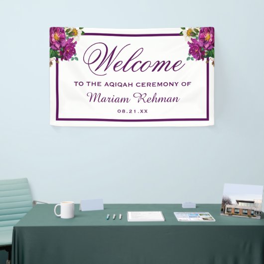 Modern Paarse Floral Baby Girl Aqiqah Spandoek (Beurs)