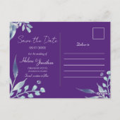 Modern Paarse Floral Boho Wedding Save the Date Briefkaart (Achterkant)