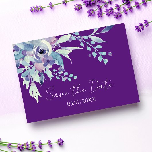 Modern Paarse Floral Boho Wedding Save the Date Briefkaart
