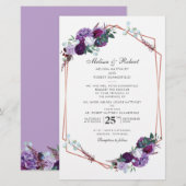 Modern Paarse Floral Geometric Wedding Uitnodiging Briefpapier (Voorkant / Achterkant)