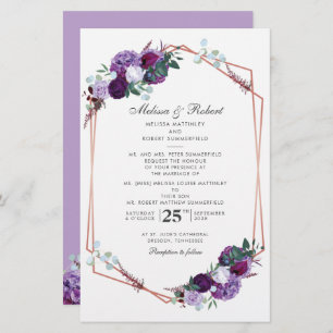 Modern Paarse Floral Geometric Wedding Uitnodiging Briefpapier