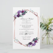 Modern Paarse Floral Geometric Wedding Uitnodiging Briefpapier (Staand voorkant)