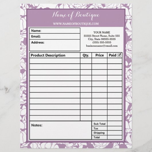 Modern Paarse Floral Girly Beauty Salon-bestelform Gepersonaliseerd Briefhoofd (Voorkant)