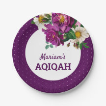 Modern Paarse Floral Polka Dots Aqiqah