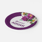 Modern Paarse Floral Polka Dots Aqiqah Papieren Bordje (Gekanteld)