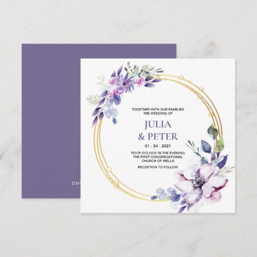 Modern Paarse Floral Waterverf Weddenschap Kaart (Voorkant / Achterkant)