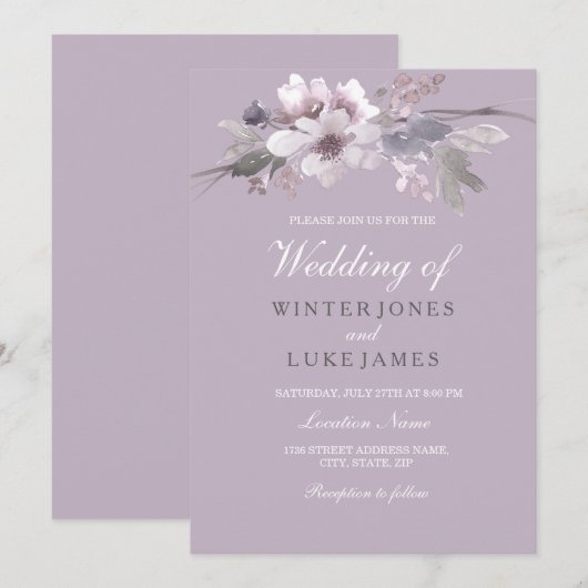 Modern Paarse Floral Waterverf Weddenschap Kaart (Voorkant / Achterkant)