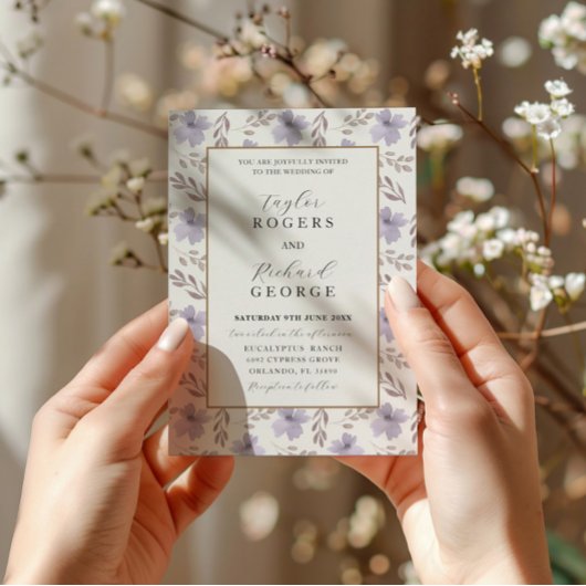 Modern Paarse Floral Waterverf Weddenschap Kaart