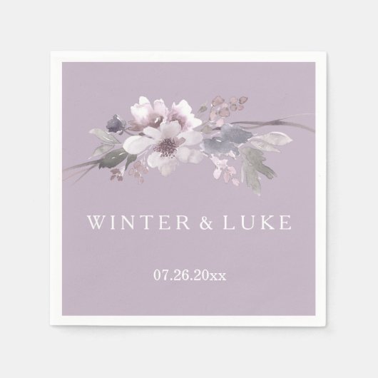Modern Paarse Floral Waterverf Wedding Napkin Servetten (Voorkant)