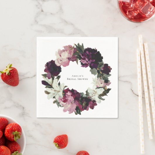 Modern Paarse Flower Krans Vrijgezellenfeest Servet (Insitu)